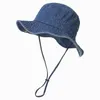 Vrouwen denim visser emmer hoeden zomer dop brede rand riem verstelbaar strand casual zon hoed volwassen bassin caps m4276