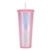 USA Warehouse 24oz Studded Tumbler with Lid and Straw Double Walled再利用可能なプラスチックタンブラー710mlマットアイスコーヒーカップスムージーカップ旅行マグ