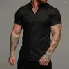 Men's Casual Shirts Lapel Short Sleeve Men Shirt Anti-pilling Button Closure Dress Solid Color Turn-down Collar Slim Top Men's Clothing