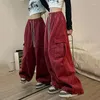 Kobiety Pants Woman Street Vintage Solidny sznurking kombinezonu Kobieta z wysokiej talii dziewczyna luźna szeroka noga punkowa punkowa jogging g197