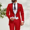 Abiti da uomo Elegante 2023 Costume Homme Colletto alla coreana Red Dinner Party Groom Wear Uomo Wedding For Prom Tuxedo Blazer 3 pezzi