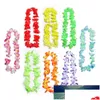 Decorative Flowers Wreaths 50Pcs Hawaiian Leis Garland Artificial Necklace Hawaii Party Supplies Beach Fun Wreath Diy Gift Drop De Dhk28