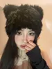 Beanie/Skull Caps Black bear ears rabbit fur hat cute plush wrap head cap cold warm fur cap 230211