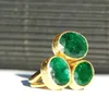 Band Rings Luxury AAA Dark Green Cubic Zirconia Wedding Rings Charms Golden Metal Three Head Filled CZ Stone Rings for Women Jewelry G230213