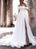 Strand Casual trouwjurk A-lijn mouwloze off-schouder kralen Slit Organza bruidsjurk Vestidos de novia Custom Made Robe de Mariage