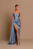 Blue Sexy Light Mermaid Prom Dresses for Women on Black Girls Sweetheart Draped High Side Split Pleats Formal Bithday Party Evening Gowns Custom Made