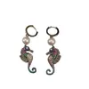 Stud Earrings Silver Needle Underwater World Animal Female Color Seahorse Pearl