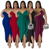 Robes décontractées Produits pour femmes d'été Vendez sans manches Deep V Sexy Temperament Tight Split Design Dinner High Street Robe de couleur unie.