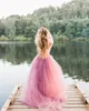 2023 Blush Pink Country Bohemain Bröllopsklänningar ren spets långärmad rygglös lager tyll kjol sommar trädgård strand brud klänningar boho kläder bc15156 gw0213