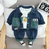 Vêtements S printemps et automne bébé arc-en-ciel à manches longues à manches longues en denim en denim à trois pièces simples vêtements de sport décontractés