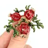 Brooches Fashion Red Pomegranate Brooch Enamel Fruit Shape Pins Women Casual Coat Weddings Party Rhinestone Jewelry Accessories Gift