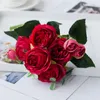 Decorative Flowers Silk Bouquet Peony Artificial Flower 5 Big Head 4 Small Bud Bride Wedding Home Decoration