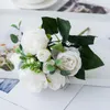 Bouquet de fleurs décoratives en soie, pivoines artificielles, 5 grandes têtes, 4 petits bourgeons, décoration de maison pour mariage de mariée
