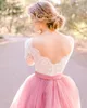 2023 Blush Pink Country Bohemain Wedding Dresses Sheer Lace Long Sleeve Backless Layers Tulle Skirt Summer Garden Beach Bridal Gow281y