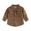 Jackets herfst Kid Shirt Turn Down Collar Boys lange mouw jeans jassen Little Brown denim bovenkleding kostuum