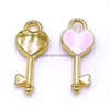 Charms Bk 300Pcs/Lot Enamel Love Heart Key Pendant 7X16Mm Good For Diy Craft Jewelry Making Drop Delivery 202 Dhm6C