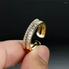 Wedding Rings Geometric Stone Luxury Crystal Ring Charm Yellow Gold Color White Zircon Opening Adjustable For Women Jewelry