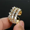 Wedding Rings Geometric Stone Luxury Crystal Ring Charm Yellow Gold Color White Zircon Opening Adjustable For Women Jewelry