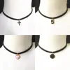 Girocollo da donna fatto a mano Peace Love Lock ciondolo suffisso collana a maniche corte serie gotica croce orologio chiave collare in velluto nero