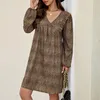 Casual Dresses Loose V Neck Long Sleeve Lady Elegant Leopard Print Sports Dress For Women Short Wrap Pockets