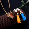 Chaînes en vrac prix bohême Orange bleu coton acrylique colliers pendentifs 2023 ethnique longue chaîne collier pour femmes bijoux