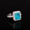 Clusterringen 925 zilveren prachtige paraiba ring dames mode blauw zirkon vierkante feestje verjaardag sieraden cadeau groothandel