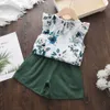Girls Summer Clothing Sets Nieuwe Fashion Flowers Cleren Baby Ruches Forest Floral Cool Vest Shorts PCS Set for Kids Y