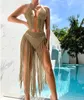 Donne sexy Summer Bikini COUST-UP STCY1341 Colore puro a due pezzi Nuovo maglia a maglieria Tre-dimensionale Nappe della spiaggia Abito da bagno senza schienale Set di costumi da bagno