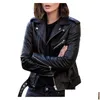 Femmes Vestes Punk Femmes Cool Faux Cuir Veste À Manches Longues Fermeture Éclair Ajustée Manteau Automne Court Solide Revers Femme Moto Biker 2021 Dro Dhtdo