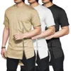 Herr t-skjortor stilfull t-shirt streetwear män topp fast färg ren besättning nacke slits