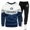 Męskie bluzy bluzy Discovery Channel Men Bluza Bluza Suit Suit Autumn Winter Sportswear Sets Patchwork Pullover Tape 230213