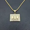 Pendant Necklaces Hip Hop Full Rhinestones Bling Iced Out Gold Stainless Steel Kid Geometric Square Pendants Necklace Dog Tag Men Rapper Jew