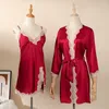 Kvinnors sömnkläder Robe Set Faux Silk for Women Kimono Bathrobe Gown Satin Nightdress Lace Nightgown Summer Bridal Wedding Suits