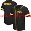 Maglie da baseball personalizzate Iowa Hawkeyes NCAA College Jersey Uomo Donna Gioventù Nero Bianco Oro cucito Nome e numero mix