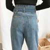 Jeans pour femmes taille haute femmes avec ceinture 2023 vintage lâche petit ami déchiré pour plus taille bleu maman denim femme1