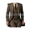 Mens Suits Blazers Brown Tweed Men Suits 3 Pieces Formal Business Suit Set Custom GentleMens Groom Wedding Dress Blazer SuitsJacketPantsVest 230213