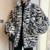 Men's Jackets Winter Women Faux Mens Fur Tiger Pattern Coat Jacket Male Fashion Warm Streetwear Thicken Outwear Oversize Hip Hop 230213