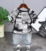 Setler Toddler Boy Takım Yaz Çocuk Çocuk Günlük İçi Boşluk Şortlu Tshirt Denim Şort Moda Giyim Seti