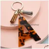Porte-clés 26 chaînes de lettres anglaises imprimé léopard acrylique ambre motif décoratif glands porte-clés bijoux pendentif sac accessoires 3 Dhbxr
