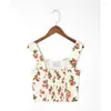 Kvinnors tankar Crop Top 2023 Summerkläder för kvinnor Cherry Print Vacation Beach Casual Tops Sweetheart Neck Sleeveless Wide Strap Tank