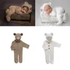 Andenken geboren Pografie Kleidung Mohair Bärenohren HutJumpsuits 2-teiliges Set Studio Baby Po Prop Zubehör Gestrickte Kleidung Outfits 230211