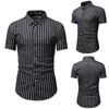 Camisetas para hombre, camisa para hombre, estampado a rayas, negocios sociales, solapa informal, manga corta, ropa masculina Chemise Homme