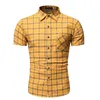 Men's T Shirts Plaid Print Men Shirt Short Sleeves Male Business Casual Men's Summer WorkWear Social Ropa Hombre