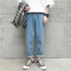 Herrbyxor s-2xl blå sommar tunna beskuren byxor jeans trendiga varumärke rak trend all-match casual