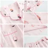 Ropa de dormir para mujer, conjunto de pijamas para mujer, pantalones cortos de algodón de manga corta, traje de pijama corto sencillo japonés de dibujos animados bonitos para mujer