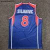 Camiseta de baloncesto de calidad superior personalizada Peja Stojakovic # 8 Serbia Jugoslavija Cualquier nombre Número Tamaño 2XS-3XL Blanco Azul