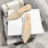 Slippers Big Size 42 Bling Air Mesh Women Pointed Toe Glitter Mules Summer Shoes Woman Sandalias Cover Paillette Slides 2023