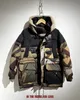 Mens Down Parkas White Goose Down Camouflage Jacket Functional Pocket Splicing Thickened Warm Hooded Ski Suit