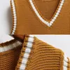 Damenwesten V-Ausschnitt gespleißt gestrickte Weste Frauen lässig lose Pullover Pullover 2023 Frühling Herbst solide Grund ärmellose Tanktops