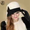 Brede rand hoeden emmer hoeden fs brede witte wollen hoeden boog bowler fedora hoed voor vrouwen chapeau femme feutre winter cloche dames kerk vilt fedoras caps 230211